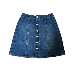 Blue Jean Mini Skirt Womens size 2 Button Front Denim Festival Mid Rise ALine XS
